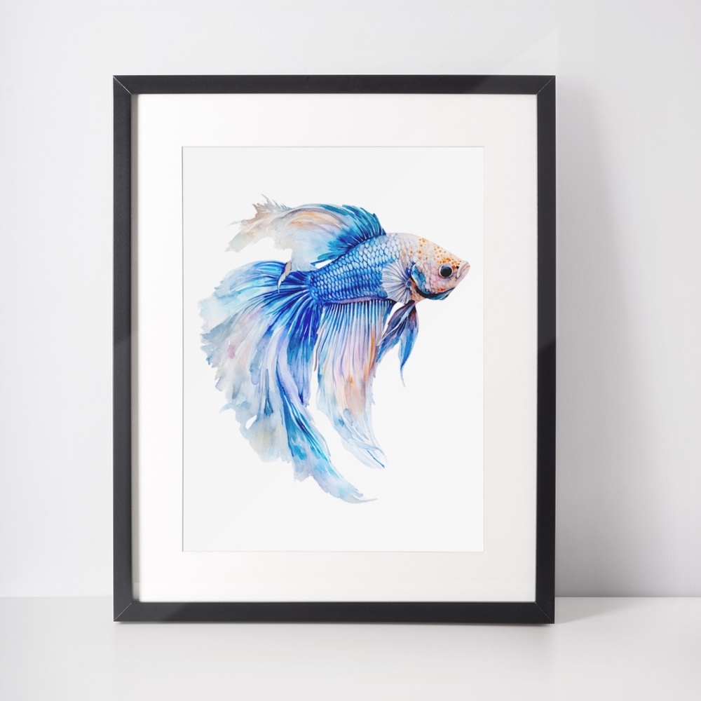 Watercolor Betta Fish Wall Art Illustration Print Poster Unframed - Picture 2 of 5